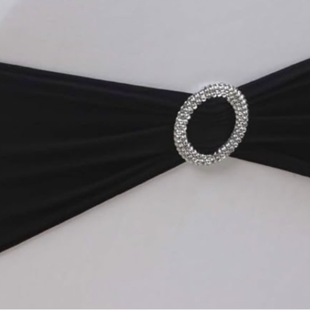 30 Black stretch spandex chair sash with silver sliding buckle